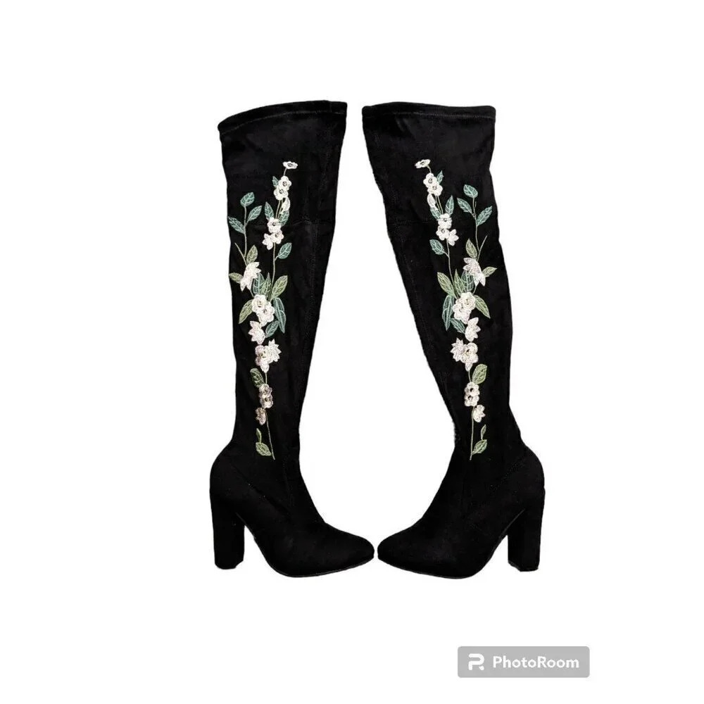 street wear society thigh embroidered high boots size 6